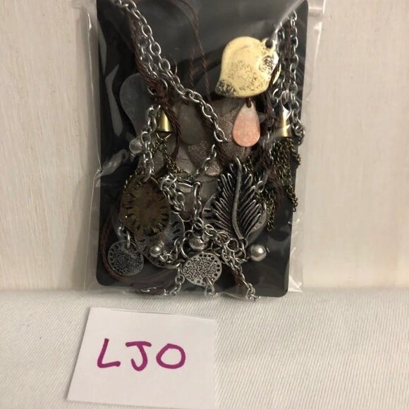 Long Charm Necklace & Teardrop Pierced Earrings Silver Gold - Picture 6 of 7